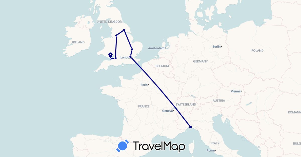 TravelMap itinerary: driving in United Kingdom, Italy (Europe)